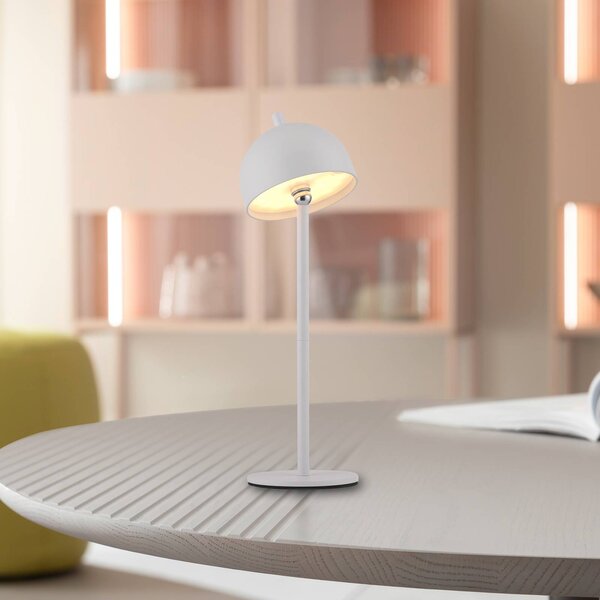 Schöner Wohnen lampa stołowa LED z akumulatorem Bellies, biała, IP54 możliwość ściemniania, biały / opal, salon / jadalnia, metal, skandynawski