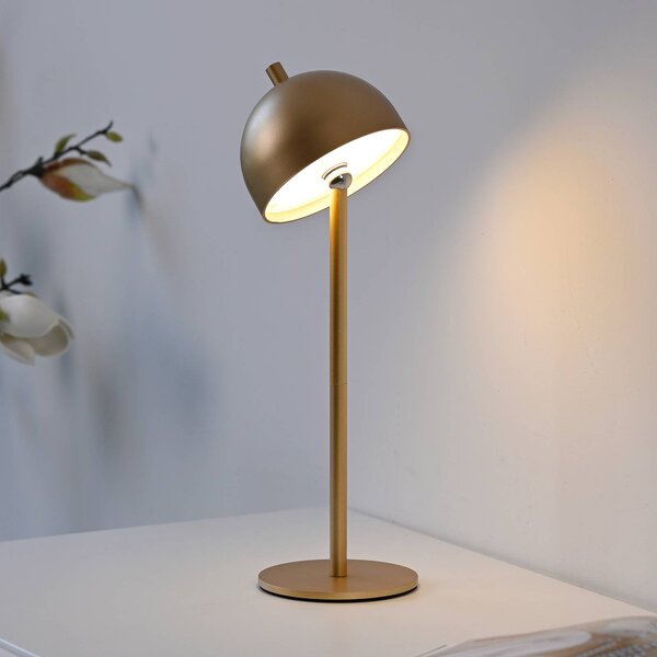 Schöner Wohnen lampa stołowa LED z akumulatorem Bellies, złota, IP54 możliwość ściemniania, mosiężny / złoty, salon / jadalnia, metal, skandynawski