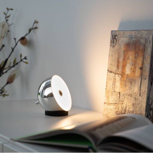 Schöner Wohnen lampa stołowa LED z akumulatorem Bellies, chrom, IP54 możliwość ściemniania, chromowy / srebrny, salon / jadalnia, metal, skandynawski