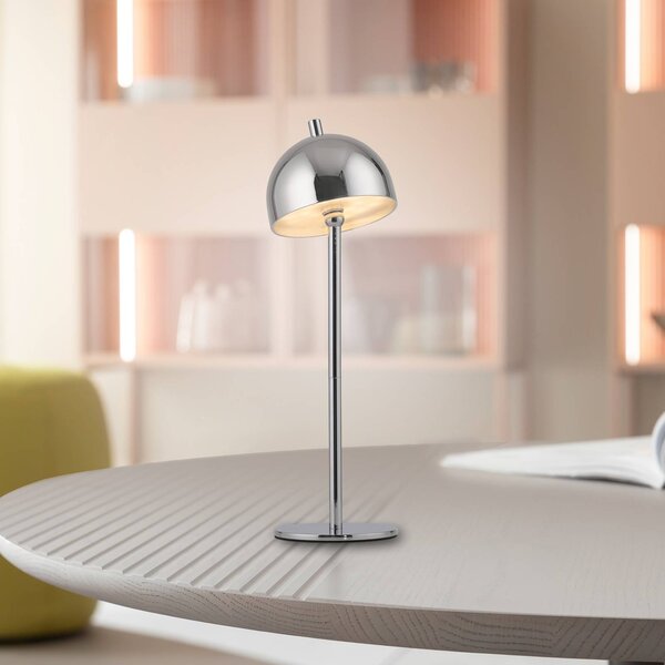 Schöner Wohnen lampa stołowa LED z akumulatorem Bellies, chrom, IP54 możliwość ściemniania, chromowy / srebrny, salon / jadalnia, metal, skandynawski