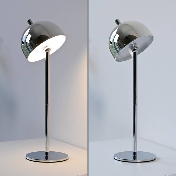 Schöner Wohnen lampa stołowa LED z akumulatorem Bellies, chrom, IP54 możliwość ściemniania, chromowy / srebrny, salon / jadalnia, metal, skandynawski