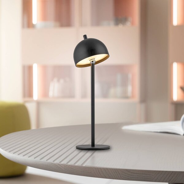 Schöner Wohnen lampa stołowa LED z akumulatorem Bellies, czarna, IP54 możliwość ściemniania, czarny, salon / jadalnia, metal, skandynawski