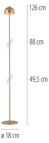 Schöner Wohnen lampa stojąca LED z akumulatorem Bellis, w kolorze złotym, IP54 możliwość ściemniania, mosiężny / złoty, salon / jadalnia, metal, skandynawski
