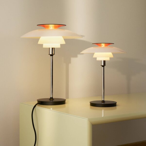 Louis Poulsen LED-Akkutischlampe PH 80, biały/czerwony/chrom IP44 możliwość ściemniania, aluminiowy / szary / cynkowy, salon / jadalnia, aluminium, skandynawski