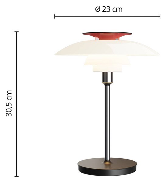 Louis Poulsen LED-Akkutischlampe PH 80, biały/czerwony/chrom IP44 możliwość ściemniania, aluminiowy / szary / cynkowy, salon / jadalnia, aluminium, skandynawski