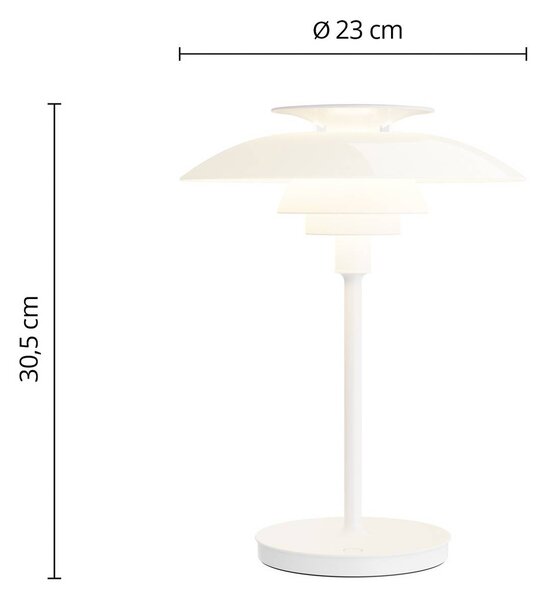 Louis Poulsen LED-Akkutischleuchte PH 80, opalweiß, IP44 możliwość ściemniania, biały / opal, salon / jadalnia, aluminium, skandynawski