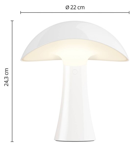 Louis Poulsen Lampka stołowa LED Rumee 220, biała, IP44 możliwość ściemniania, biały / opal, salon / jadalnia, tworzywo sztuczne, skandynawski