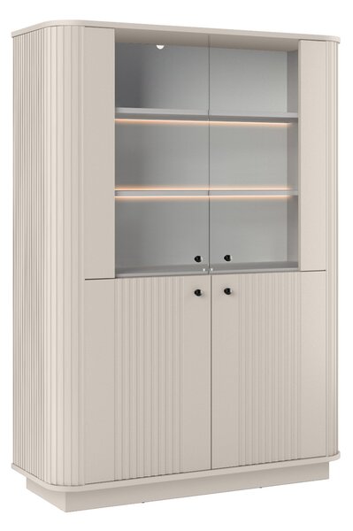 Witryna Vesper 103 cm czterodrzwiowa na cokole - kaszmir / czarne uchwyty