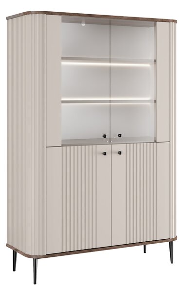 Witryna Vesper 103 cm czterodrzwiowa - kaszmir / orzech / czarne nogi