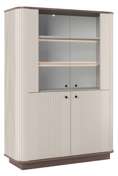 Witryna Vesper 103 cm czterodrzwiowa na cokole - kaszmir / orzech / czarne uchwyty