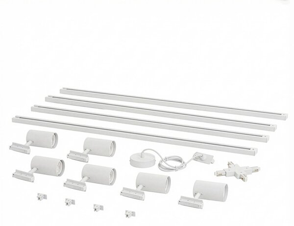 System szynowy Lindby Linaro, GU10, 6-punktowa, biały, kształt X Linaro, biały / opal, salon / jadalnia, aluminium, nowoczesny