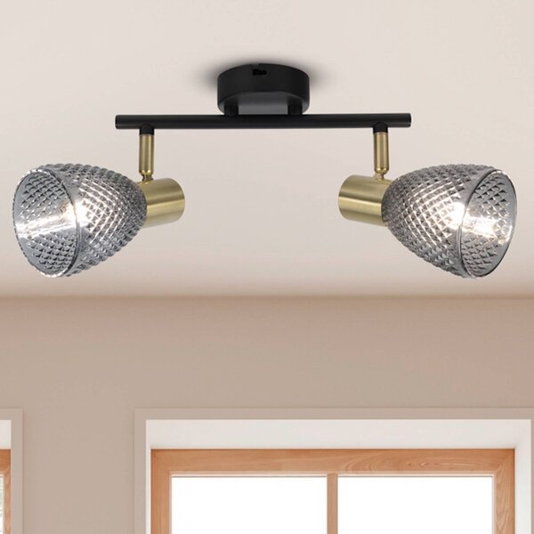 Näve Lampa sufitowa Lindita, 2-punktowa, szkło, dymnoszara, E14 Lindita, aluminiowy / szary / cynkowy, salon / jadalnia, szkło