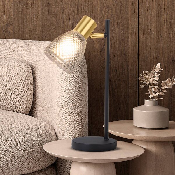 Näve Lampa stołowa Lindita, aluminiowy / szary / cynkowy, salon / jadalnia, szkło