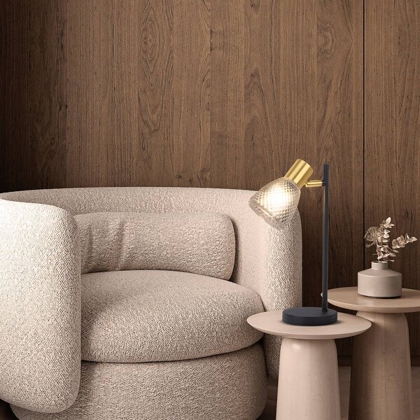 Näve Lampa stołowa Lindita, aluminiowy / szary / cynkowy, salon / jadalnia, szkło