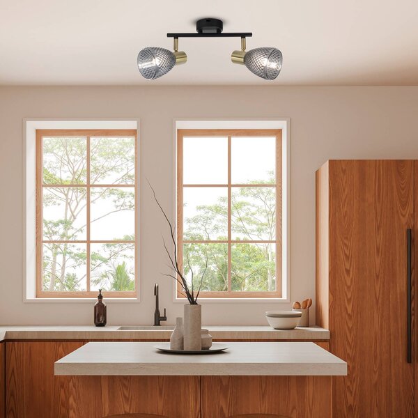 Näve Lampa sufitowa Lindita, 2-punktowa, szkło, dymnoszara, E14 Lindita, aluminiowy / szary / cynkowy, salon / jadalnia, szkło