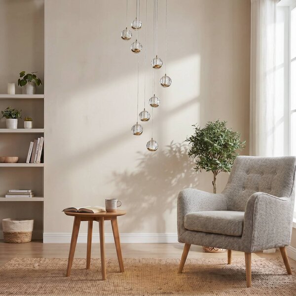 Lampa wisząca szklana Hayley Lucande, mosiężny / złoty, salon / jadalnia, szkło, design