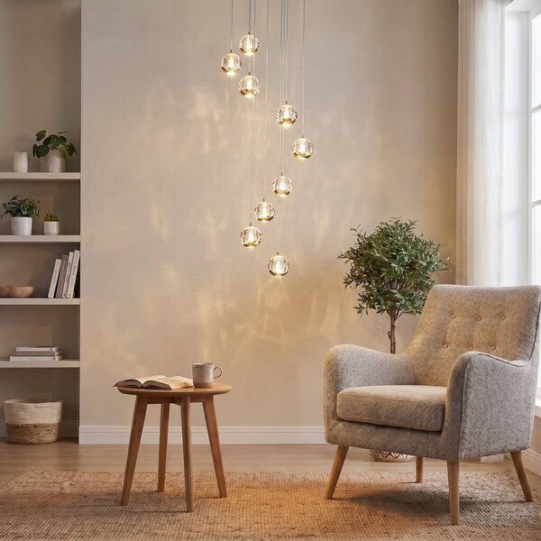 Lampa wisząca szklana Hayley Lucande, mosiężny / złoty, salon / jadalnia, szkło, design