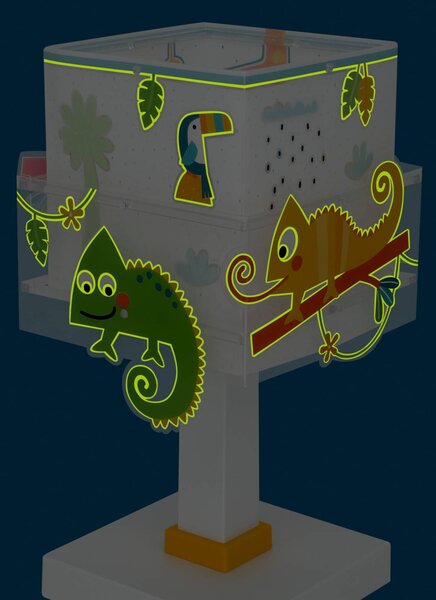 Dalber Lampa stołowa Happy Jungle, biały / opal, pokój dziecięcy, tworzywo sztuczne