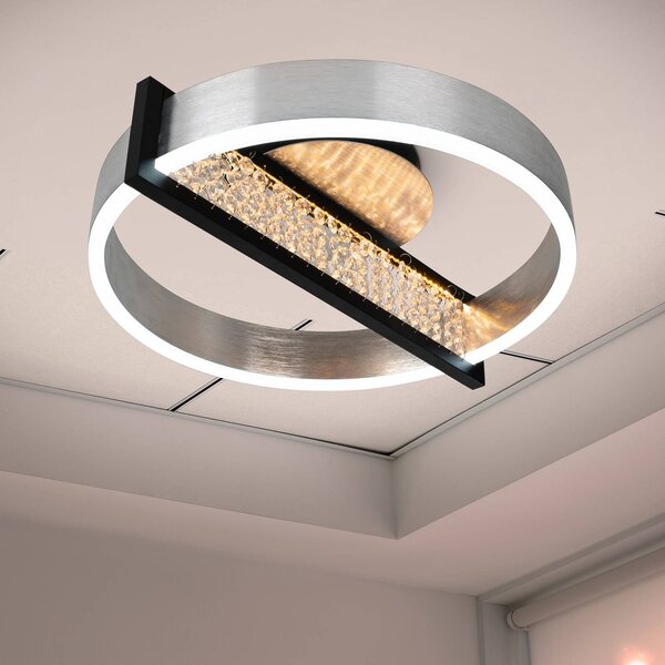 Näve Lampa sufitowa LED Yvaris, możliwość ściemniania, aluminiowy / szary / cynkowy, salon / jadalnia, metal, nowoczesny