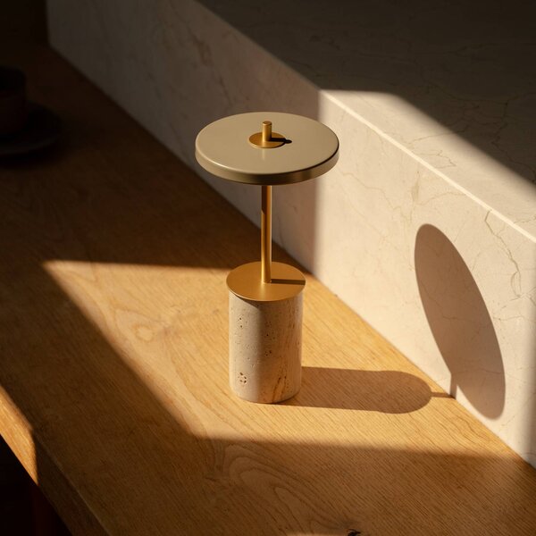 UMAGE Lampa stołowa design Asteria MOVE MINI, możliwość ściemniania, mosiężny / złoty, salon / jadalnia, kamień, design