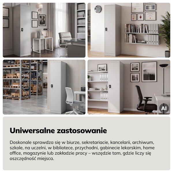 Szafa na akta kartotekowa na klucz szara, 450x1850x600 mm: ALEX D600