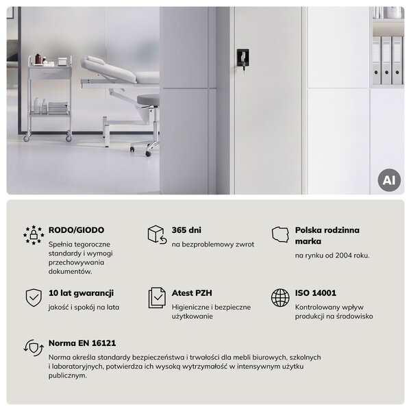 Szafa na akta kartotekowa na klucz szara, 450x1850x600 mm: ALEX D600