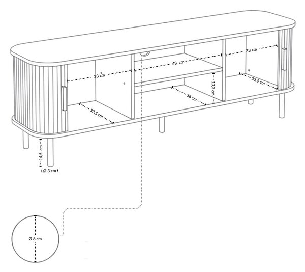Szafka rtv ryflowana SCAVA, 140 x 40 x 46 cm