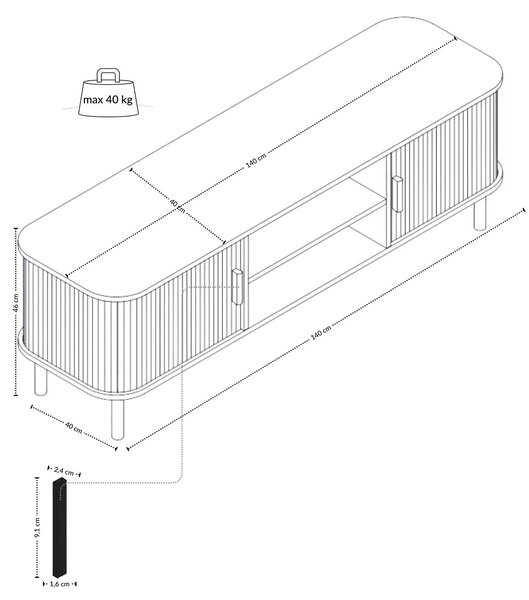 Szafka rtv ryflowana SCAVA, 140 x 40 x 46 cm