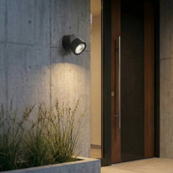 Lindby Reflektor sufitowy LED Nolivar, czarny, Ø 9 cm, IP54 Nolivar, czarny, łazienka, aluminium, nowoczesny