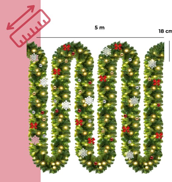 Girlanda świąteczna ANDREA z oświetleniem, zdobiona, 5m, zielona Jurhan