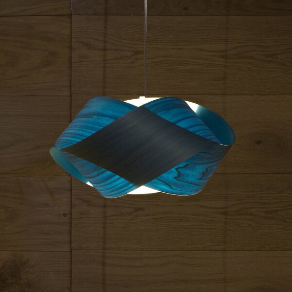 LZF LAMPS Lampa wisząca Nut, możliwość ściemniania, niebieski, salon / jadalnia, drewno, design