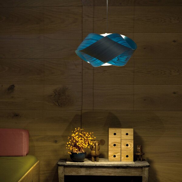 LZF LAMPS Lampa wisząca Nut, możliwość ściemniania, niebieski, salon / jadalnia, drewno, design