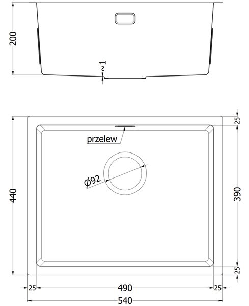 Mexen Trixo zlewozmywak stalowy 1-komorowy 540 x 440 mm, inox - 6414541000-01