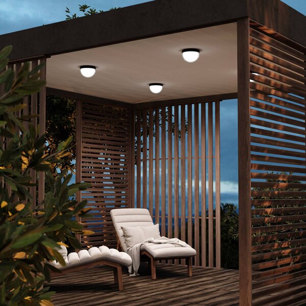 Maytoni lampa sufitowa zewnętrzna LED Mon, grafitowa, Ø 18 cm, IP65, 3000 K Mon, czarny, aluminium, nowoczesny