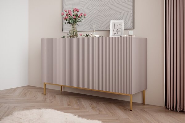 Komoda Nicole 150 cm trzydrzwiowa - antyczny róż / złote nóżki