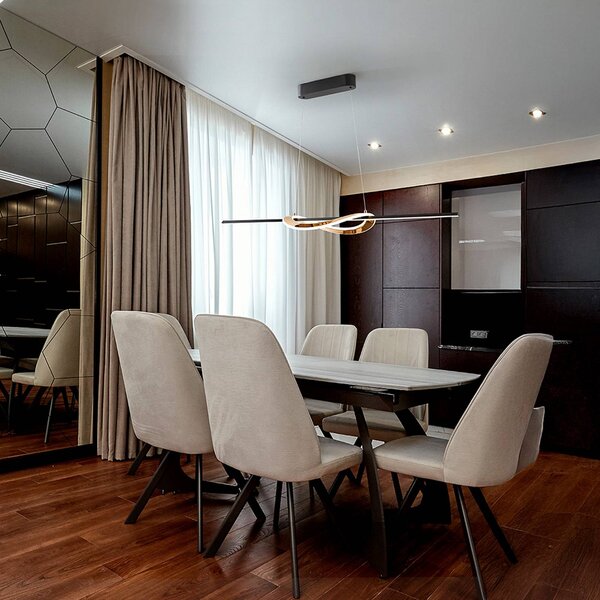 Schuller Valencia Żyrandol LED Enora, czarna/złota, długość 120 cm, CCT możliwość ściemniania, czarny, salon / jadalnia, aluminium, nowoczesny
