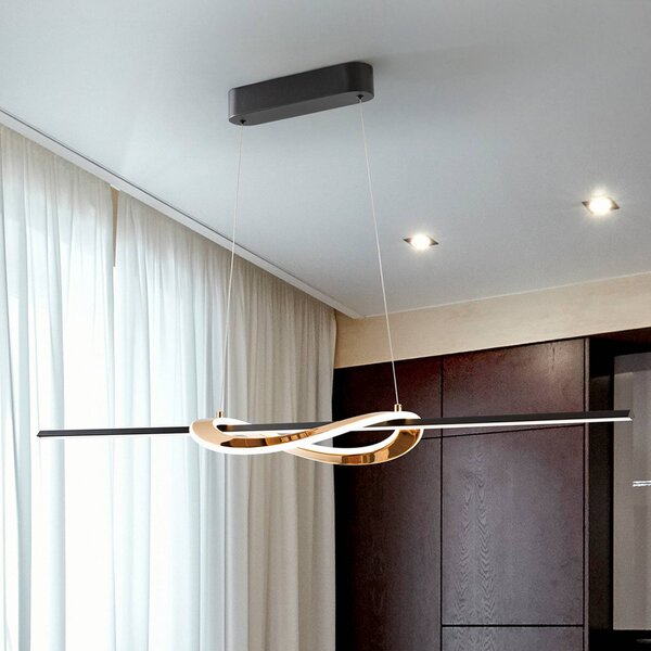 Schuller Valencia Żyrandol LED Enora, czarna/złota, długość 120 cm, CCT możliwość ściemniania, czarny, salon / jadalnia, aluminium, nowoczesny