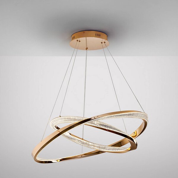 Schuller Valencia Lampa wisząca Orbitas, możliwość ściemniania, mosiężny / złoty, salon / jadalnia, aluminium