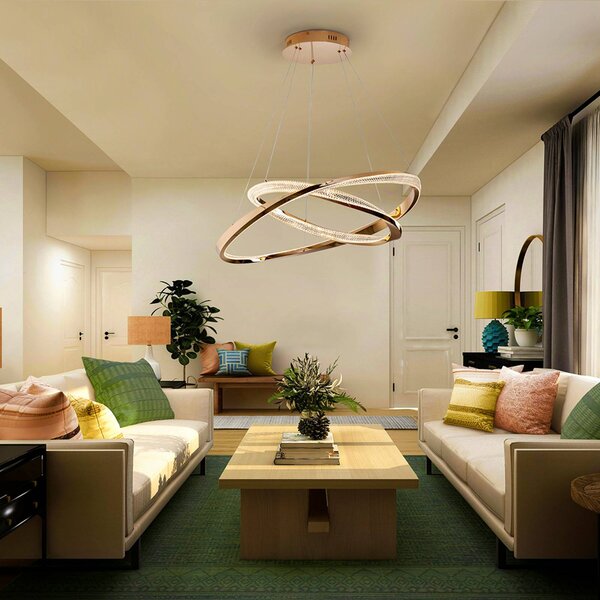 Schuller Valencia Lampa wisząca Orbitas, możliwość ściemniania, mosiężny / złoty, salon / jadalnia, aluminium