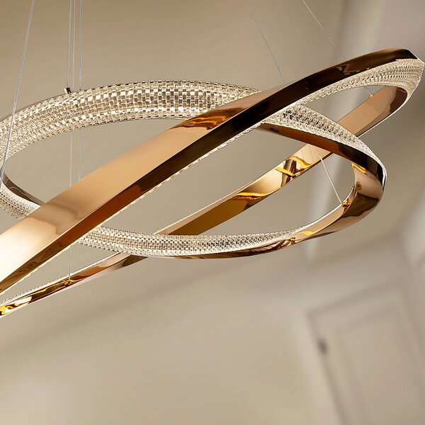 Schuller Valencia Lampa wisząca Orbitas, możliwość ściemniania, mosiężny / złoty, salon / jadalnia, aluminium