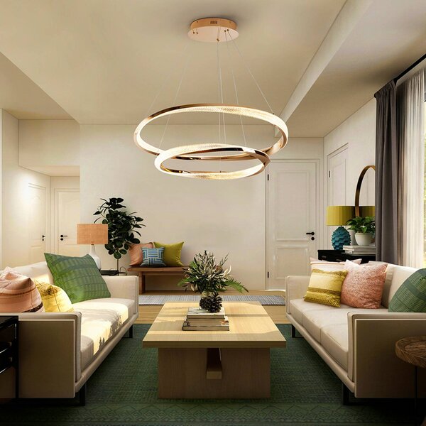 Schuller Valencia Lampa wisząca Orbitas, możliwość ściemniania, mosiężny / złoty, salon / jadalnia, aluminium