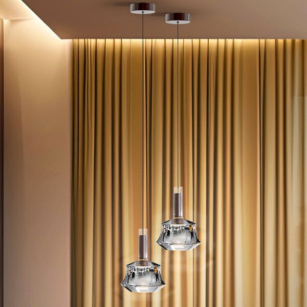 Schuller Valencia Lampa wisząca szklana Scarlett, możliwość ściemniania, chromowy / srebrny, salon / jadalnia, szkło