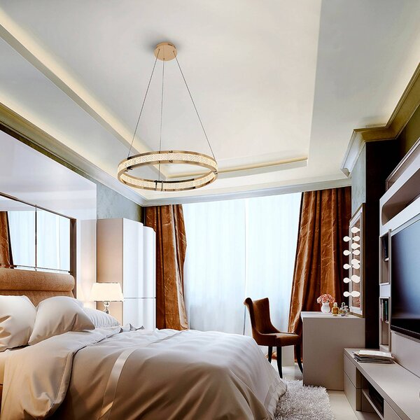Schuller Valencia Lampa wisząca Lorian, możliwość ściemniania, mosiężny / złoty, salon / jadalnia, aluminium