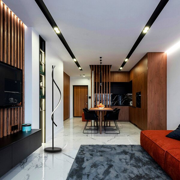 Schuller Valencia Lampa stojąca LED Boa, czarny, salon / jadalnia, aluminium, nowoczesny