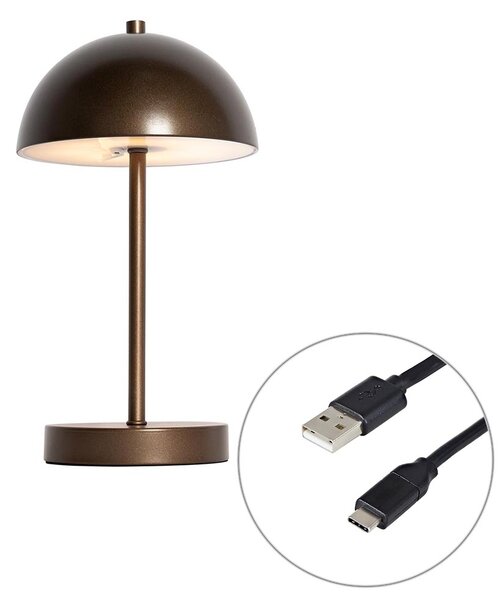 Zewnętrzna lampa stołowa ciemny brąz ładowalna z LED z 3-stopniowym ściemnianiem - Keira