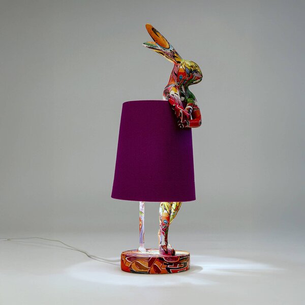KARE Lampa stołowa design Animal Rabbit, fioletowy / różowy / bladoróżowy, salon / jadalnia, tkanina / materiał / jedwab, design
