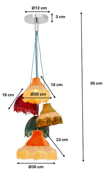 KARE Lampa wisząca designerska Saloon Fringes, możliwość ściemniania, multikolor, salon / jadalnia, tworzywo sztuczne, design