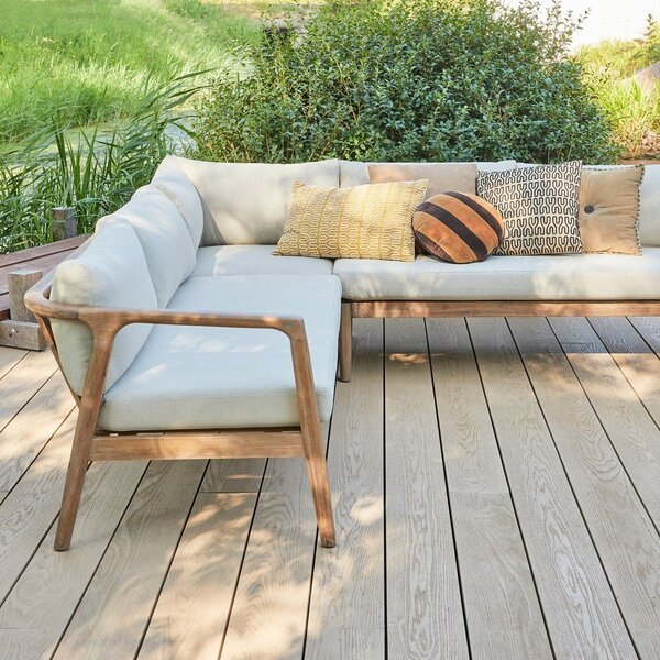 Brązowa tapicerowana sofa ogrodowa (w kształcie litery L) Biam – WOOOD