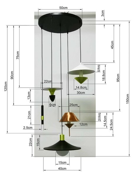 KARE Lampa wisząca designerska Cappelli, możliwość ściemniania, multikolor, salon / jadalnia, metal, design