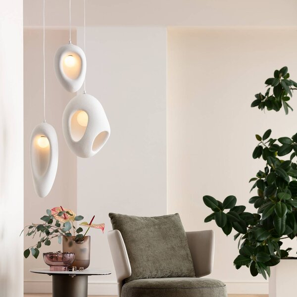 KARE Lampa wisząca designerska Soul Dining, możliwość ściemniania, biały / opal, salon / jadalnia, gips / glina, design
